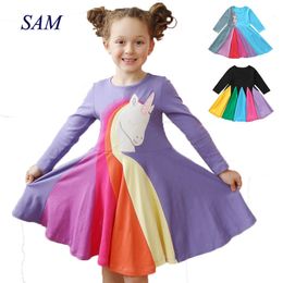 2020 spring children's rainbow dress long-sleeved cartoon embroidered dresses for girls cute animal princess dress clothes LJ200923