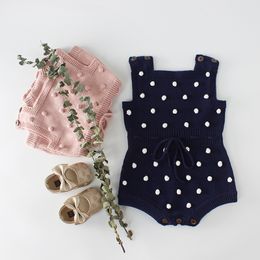 Infant Baby Knitted Rompers 3+ Dot Printed Sleeveless Solid Wool Jumpsuit Waist Elastic Band Kid Onesies Girls Outfits Clothes 0-2T 28 Y2