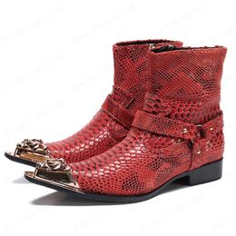 Plus Size Fashion Pointed Toe Man Alligator Pattern Motorcycle Shoes Genuine Leather Men's Handmade Ankle Boots