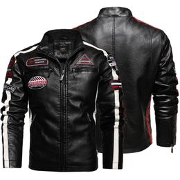Winter Men Jacket Leather Men Motorcycle Jacket Embroidery Bomber Jacket Slim Fit Coat Biker Coat Fashion Zipper Coat Male 201216