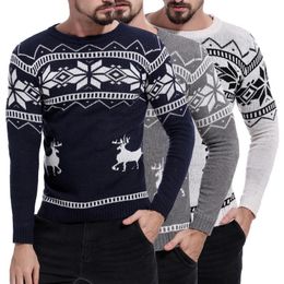 Erkek Nedensel O Boyun Kazak Geyik Baskılı Sonbahar Kış Noel Kazak Örme Jumper Kazak Slim Fit Erkek Giysileri LJ200916