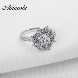 AINOUSHI Hot Sale Luxury Women Engagement Jewelry 925 Sterling Silver Sona Bague Female Wedding Finger Flower Rings Y200106