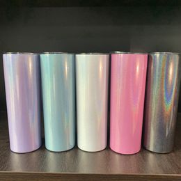 20oz Glitter Sublimation Skinny Tumbler Stainless Steel Sparkle Tapered Skinny Cup Vacuum Insulated Drinking Coffee Mug CYZ2965