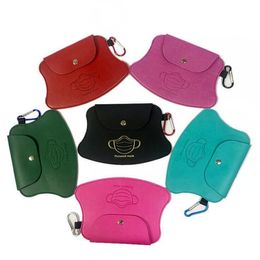 Mask Storage Bag Pu Leather Clip Portable Girls Keyring Holder Protective Masks Organisation Dustproof Masks Card Cover Accessories HHA3506