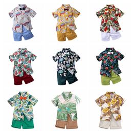 blue england shirt NZ - 1-7 Years Toddler Baby Boy Shorts Sets Hawaiian Outfit,Infant Kid Leave Floral Short Sleeve Shirt Top+short Suits