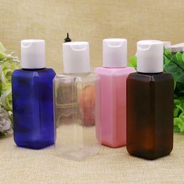 100pcs 50ML Plastic Square Bottles with Disc Top Flip Cap Free Containers For Shampoo Lotions Liquid Packaging