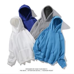 E-Baihui 2021 Autumn and Winter Round Neck New Solid Color Pullover Casual Hooded Student Plush Hooded Sweater Loose Men's 333