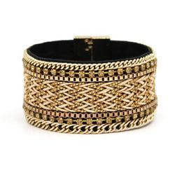 Women Gold Colour Bracelets Fashion Jewellery Multilayer Chain Crystal Wide Wrap Bangle Bracelet