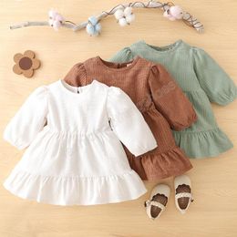 kids clothes girls Solid color long sleeve dress Children princess Dresses fashion Spring Autumn baby Clothing