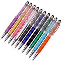 100 Pcs Metal Crystal Ballpoint Pen Capacitor Tip 0.7MM Blue Refill Pen Length 145MM Ten Colour Pen Rod Optional School Supplies 201202