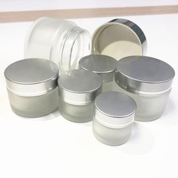 Fancy 5g 10g 15g 20g 30g 50g 60g 100g Wide Mouth Frosted Glass Face Mask Mudpack Containers Jars UV-proof Skin Care Cosmetic Jar with Matte Silver Lid Wholesale