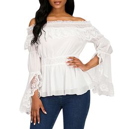 Lace Lolita Shirt Women Floral Embroidery Blouses Shirt Cosplay Ladies Slash Neck Tops Mesh Elegant See-through White Shirt 201125