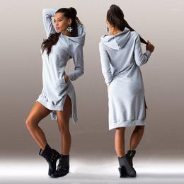 Women's Hoodies & Sweatshirts Wholesale- Euramerica Women Fashion Sweatshirt 2021 Hooded Long Sleeve Side Slits Slim Pullovers 3 Colors QL16