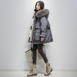 Women's Down & Parkas 2021 Winter Women Korean Warm Cotton Jacket Big Fur Collar Hooded Padded Coats Elasted Waist Solid Mid-long A125