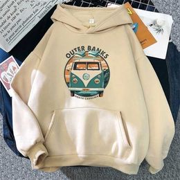 Dış Bankalar Hoodie Kadınlar Büyük Boy Gevşek Gündelik Dışankalar Hoodies Kadın Harajuku Polar Sweatshirt Kapşonlu Külot Kapüşonlu Tops 220210