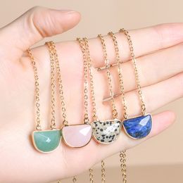 Creative Natural Stone Necklace Facted Shape lapis lazuli pink Crystal Pendant High Grade Stone Jewellery