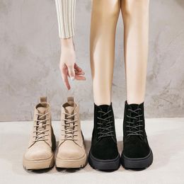 Wholesale-Ankle Boots Suede Leather Women Flat Platform Short Boots Ladies Shoes Fashion Autumn Winter Fur Shoes for Women