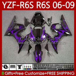 MOTO Fairings For YAMAHA YZF-R6S YZF R6 S 600 CC YZF600 2006-2009 Body 96No.189 YZFR6S 2006 2007 2008 2009 YZF-600 Purple Flames 600CC YZF R6S 06 07 08 09 OEM Bodywork Kit