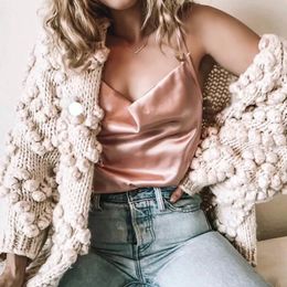 Autumn Winter Women Sweater Casual Hairball Knitted Cardigan O-neck Long Sleeve Pink Cardigan Cute Sweaters Y200909