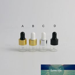 1ml Mini Clear Amber bottle e liquid essential oil Glass Dropper sample Bottles With Aluminum Gold Silver Black cap 100pcs