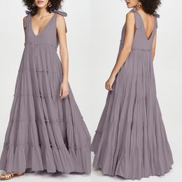 5XL Women Summer Maxi Long Dress ZANZEA Fashion Lace Up V Neck Ruffles Sundress Solid Sleeveless Party Casual Sarafans Vestidos7 Y0118