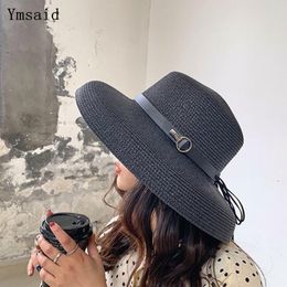 Ymsaid Summer Straw Hat For Women Fashion Elegant Bow Lady Wide Brim Floppy Beach Female Visor Sun Hat Y200602