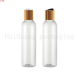 50pcs 150ml clear round empty plastic bottle with gold disc top cap for conditioner,150cc refillable body wash containergood product