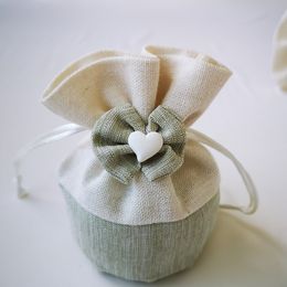 Handmade Bow Gift Canvas Bag Polyester Fibre Wedding Candy Round Bottom Bundle Pocket Sweets Chocolate Food Drawstring Bags New 1 86ym M2