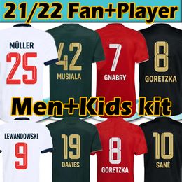 -New 21 22 Bayern Munich Camisa de futebol Versão DOS fãs+jogadores 2020 2021 Sané Lewandowski Davies Muller Gnabry  Kits para Homens e crianças Camisolas de futebol