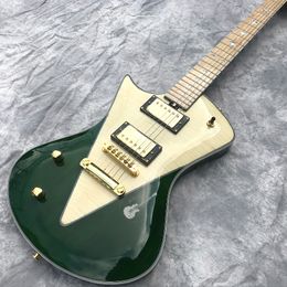 Custom green grand left handed electric guitar with logo and Colour and shape Customised upgrade wood hardware
