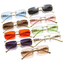 New Luxury Frameless Sunglasses Unisex Simple Eyewear With Special Design Hinge Leopard Decorated Cool Fashion Glasses