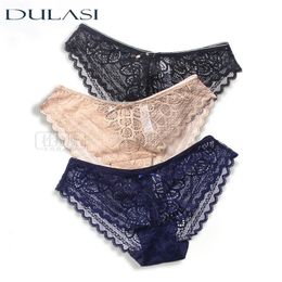 Seamless Lace Panties Sex Women Underwear Cotton Transparent Briefs for Girls Ladies Bikini Panty Hipster DULASI 3pcs 201112