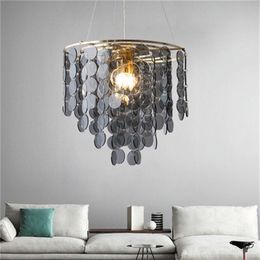 2020 light luxury grey glass art led chandelier post-modern restaurant creative personality pendant lights bedroom all copper lamps