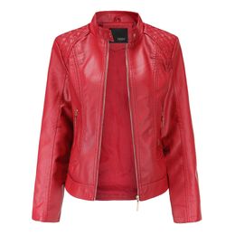 Women's Leather Faux Leather Women s Jackets Leather Women Zippers Spring Autumn PU Mandarin Collar Red Motor Biker Coat Female Oversized 220928