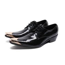 Italian Luxury Genuine leather Men Business Dress Shoes Fish Scales Metal Toes Party Wedding High heels Men Formal Oxfords