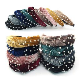 Knot Hairband Headbands Women Pearl Velvet Hair Sticks Head Wrap Headwear for Girls Hair Accessories Women Velvet Hair Sticks 9 Colors M3025