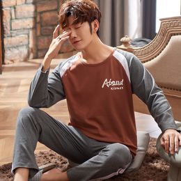 Letter Printing Homesuit Homeclothes Pyjamas for Man Sleepwear Pyjama Men Fashion Style Crew Neck Long Pants Long Sleeve Pj Set LJ201113