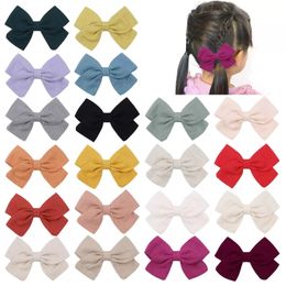 Cloth Bow Hair Clips for Baby Girls Barrettes Kids Solid Color Princess Safety Whole Wrapped Hairpins Toddler Children Bowknot Headwear Hair Accessories