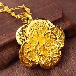 Filigree Flower Pendant 18k Yellow Gold Filled Womens Pendant Chain Pretty Gift