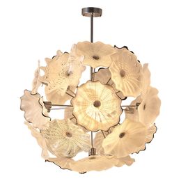 Pendant Lamps Hand Blown Glass Chandelier Lighting Led Plate Light Diameter 44 Inches Modern White Flower Chandeliers for Living Room Home Decoration