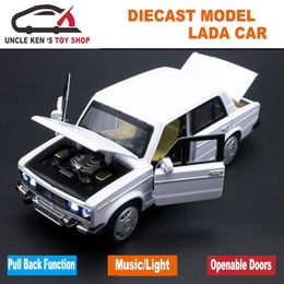 1/32 Diecast Scale Model, Russian Lada Cars Replica, Metal Toy As Boys Gift With Openable Doors/Music/Pull Back Function/Light LJ200930