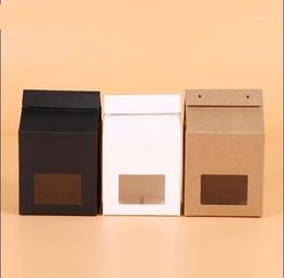 Gift Wrap Kraft Paper Window Box Stand Up Bag With Rope 30pcs White/Black/Brown Handle Christmas Party Favor Packaging Bag1