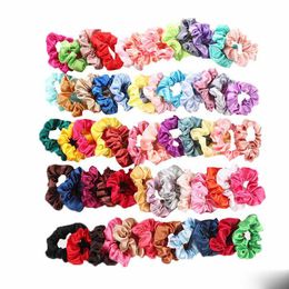 60 Colors Cheap Kids solid girls satin scrunchies Hairbands hair band Children ring ponytail Rope headdress Kids Hair Accessories