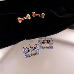 Stud Trendy Exquisite Dog Bone Letters Earrings For Women Girl Jewellery High Quality Bling Zircon S925 Needle Birthday Party