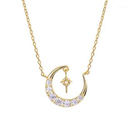 Pendant Necklaces Delicate 100% 925 Sterling Silver Full Zircon Crystal Moon With Star Necklace For Women Choker Chain Fine Jewelry1