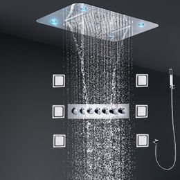 Bathroom Music Shower Set LED Shower Head Panel Multi Functions Thermostatic Diverter Valve Faucets With Massage Body Jets