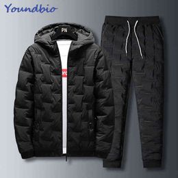 Youndbi Men Hooded Cotton Suit 2021 Winter New Waterproof Trend Keep Warm Loose Men's Casual Sweatshirts Tracksuit For Men Y1221