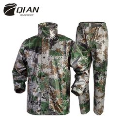 QIAN Impermeable Raincoats Women/Men Suit Rain Coat Outdoor Hood Camouflage Motorcycle Raincoat Camping Fishing Rain Gear Poncho 201110