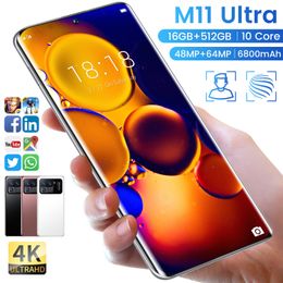 english tv Canada - US EU 4G LTE M11Ultra 5G Smart Phone 7.3 inch Punch-hole Full Screen HD+ Android 12 Octa Core 256GB 512GB 1TB Fingerprint Face ID 5 Cameras GPS Smartphone
