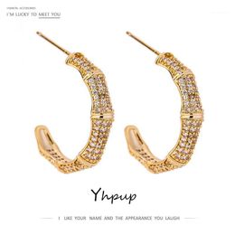 Stud Yhpup Korean Style Exquisite Cubic Zirconia C Shape Earrings Stylish Metal 14 K Plated Delicate Jewelry For Women1